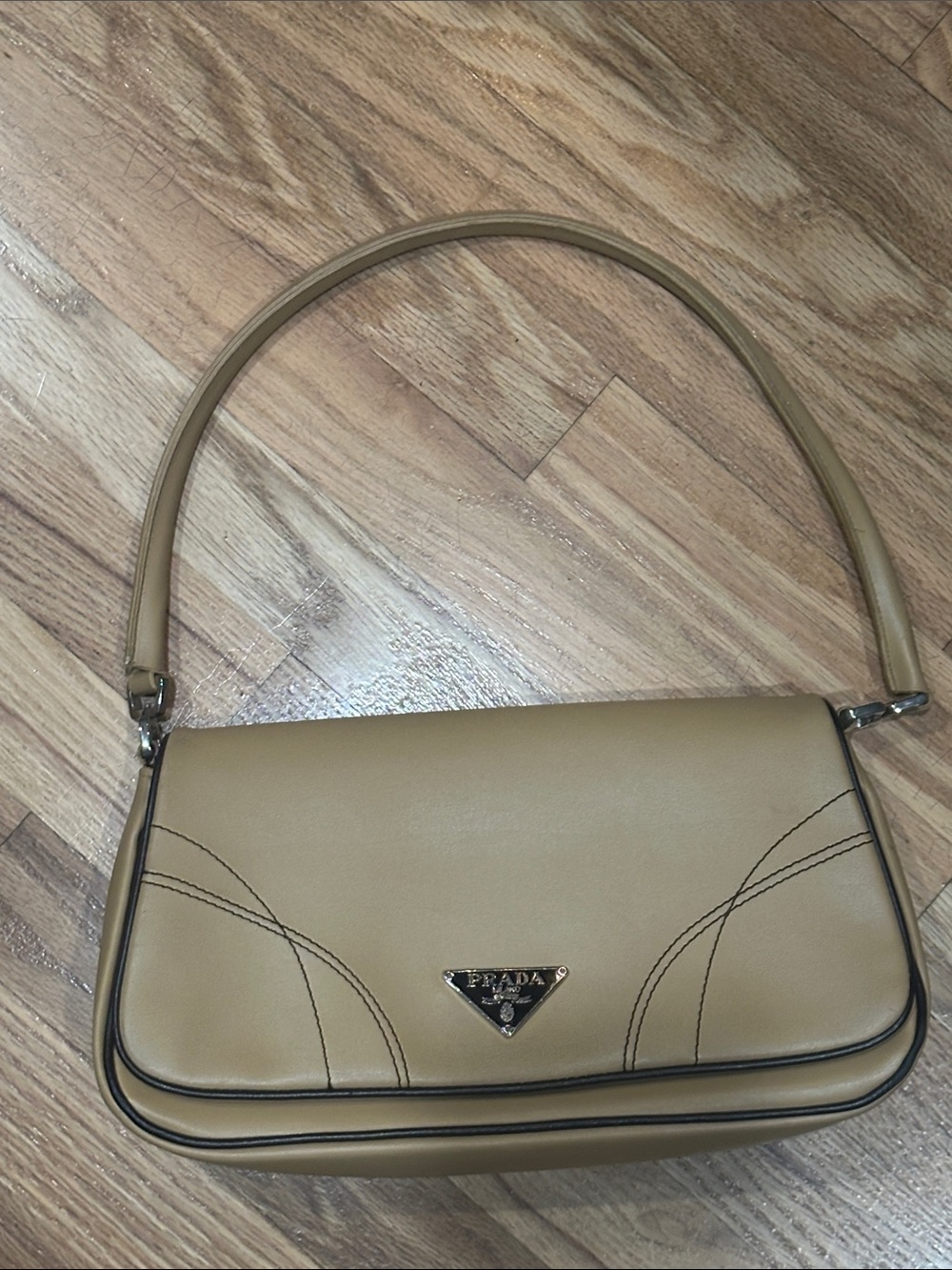 Prada Beige-Tan Leather Shoulder Bag